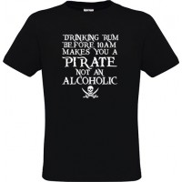 Ανδρικό T-Shirt Μαύρο Βαμβακερό με Τύπωμα από Βινύλιο Drinking Rum Before 10am Makes You A Pirate Not An Alcoholic