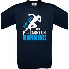 Ανδρικό T-Shirt Navy Blue Βαμβακερό με Τύπωμα από Βινύλιο Keep Calm And Carry On Running