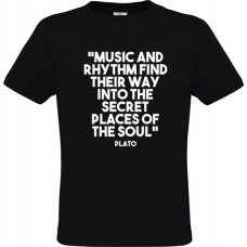 Ανδρικό T-Shirt Μαύρο Βαμβακερό με Στάμπα Απόφθεγμα του Πλάτωνα Rhythm And Music