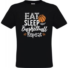 Ανδρικό T-Shirt Μαύρο Βαμβακερό με Τύπωμα από Βινύλιο Eat Sleep Basketball Repeat