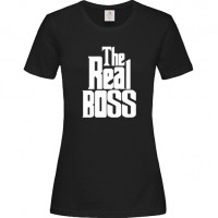 Γυναικείο T-Shirt Μαύρο Βαμβακερό με Τύπωμα από Βινύλιο The Real Boss
