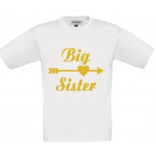 Children's T-Shirt White Cotton with Gold Vinyl Print Big Sister