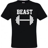Ανδρικό T-Shirt Μαύρο Βαμβακερό με Τύπωμα από Βινύλιο Βαράκι Γυμναστικής και Beast