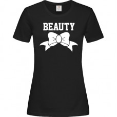 Γυναικείο T-Shirt Μαύρο Βαμβακερό με Τύπωμα από Βινύλιο Φιόγκο και Beauty