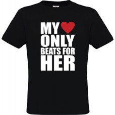 Men's Black Cotton T-Shirt with Vinyl Print My Heart Only Beats For Her