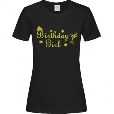 Γυναικείο T-Shirt Μαύρο Βαμβακερό με Τύπωμα από Χρυσό Βινύλιο Birthday Girl