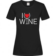 Γυναικείο T-Shirt Μαύρο Βαμβακερό με Τύπωμα από Βινύλιο I Love Wine