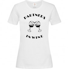 Γυναικείο T-Shirt Άσπρο Βαμβακερό με Τύπωμα από Βινύλιο Partners In Wine 