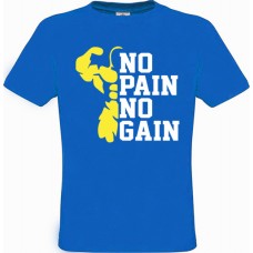 Ανδρικό T-Shirt Μπλε Ρουαγιάλ Βαμβακερό με Τύπωμα από Βινύλιο No Pain No Gain