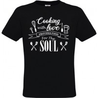 Ανδρικό T-Shirt Μαύρο Βαμβακερό με Τύπωμα από Βινύλιο Cooking With Love Provides Food For The Soul