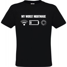 Ανδρικό T-Shirt Μαύρο Βαμβακερό με Τύπωμα από Βινύλιο My Worst Nightmare No Wi-Fi Battery