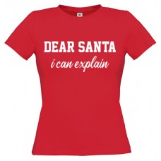 Γυναικείο T-Shirt Κόκκινο Βαμβακερό με Τύπωμα από Βινύλιο Dear Santa I Can Explain