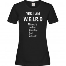 Γυναικείο T-Shirt Μαύρο Βαμβακερό με Τύπωμα από Βινύλιο Yes I Am Weird