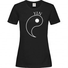 Γυναικείο T-Shirt Μαύρο Βαμβακερό με Τύπωμα από Βινύλιο το Σύμβολο Yin