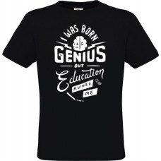  Ανδρικό T-Shirt Μαύρο Βαμβακερό με Τύπωμα I Was Born Genius But Education Ruined Me