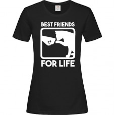 Γυναικείο T-Shirt Μαύρο Βαμβακερό με Τύπωμα από Βινύλιο Γάτα Best Friends For Life