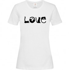 Γυναικείο T-Shirt Άσπρο Βαμβακερό με Τύπωμα από Βινύλιο Γάτες που Φτίαχνουν την Λέξη Love