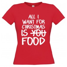 Γυναικείο T-Shirt Κόκκινο Βαμβακερό με Τύπωμα από Βινύλιο All I Want For Christmas Is Food