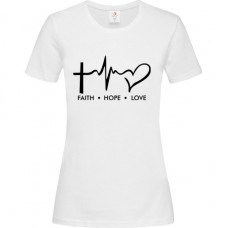 Γυναικείο T-Shirt Άσπρο Βαμβακερό με Τύπωμα από Βινύλιο Faith Hope Love