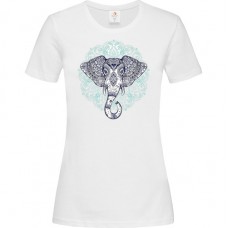 Γυναικείο T-Shirt Άσπρο Βαμβακερό με τύπωμα Ελέφαντας Μαντάλα