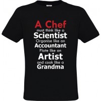  Men's Black Cotton T-Shirt with print:  A Chef must think like a Scientist...