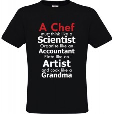 Ανδρικό T-Shirt Μαύρο Βαμβακερόμε Τύπωμα A Chef must think like a Scientist...