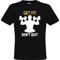 Ανδρικό T-Shirt Μαύρο Βαμβακερό με Τύπωμα από Βινύλιο Get Fit Don't Quit