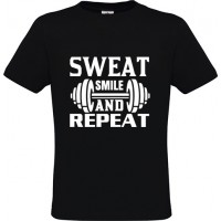 Ανδρικό T-Shirt Μαύρο Βαμβακερό με Τύπωμα από Βινύλιο Βαράκι Sweat Smile And Repeat