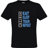 Ανδρικό T-Shirt Μαύρο Βαμβακερό με Τύπωμα από Βινύλιο Eat Sleep Train Repeat