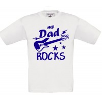 Παιδικό T-Shirt Άσπρο Βαμβακερό με Τύπωμα My Dad Rocks και Κιθάρα