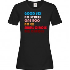 Γυναικείο T-Shirt Μαύρο Βαμβακερό με Ψηφιακή Εκτύπωση GOOD SEX NO STRESS ONE BOO NO EX SMALL CIRCLE BIG CHECKS