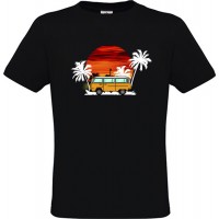  Ανδρικό T-Shirt Μαύρο Βαμβακερό με Ψηφιακή Εκτύπωση Βανάκι και Φοίνικες