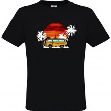  Men’s T-Shirt Black Cotton with Digital Print Van and Palm Trees