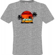  Men’s T-Shirt Grey Cotton with Digital Print Van and Palm Trees