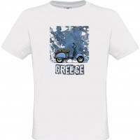  Ανδρικό T-Shirt Άσπρο Βαμβακερό με Ψηφιακή Εκτύπωση Vespa και Greece