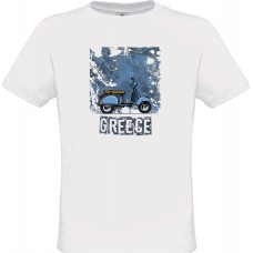  Ανδρικό T-Shirt Άσπρο Βαμβακερό με Ψηφιακή Εκτύπωση Vespa και Greece