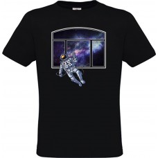 Ανδρικό T-Shirt Μαύρο Βαμβακερό με Ψηφιακή Εκτύπωση Αστροναύτη και Παράθυρο