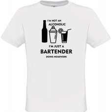 Ανδρικό T-Shirt Άσπρο Βαμβακερό με Τύπωμα από Βινύλιο I'm Not An Alcoholic I'm Just A Bartender Doing Homework