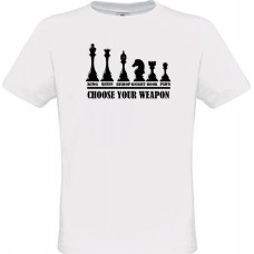 Ανδρικό T-Shirt Άσπρο Βαμβακερό Ψηφιακή Εκτύπωση Choose Your Weapon και Πιόνια Σκακιού