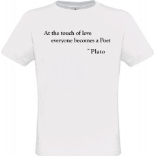 Ανδρικό T-Shirt Άσπρο Βαμβακερό με Ψηφιακή Εκτύπωση Απόφθεγμα του Πλάτωνα At The touch Of Love Everyone Becomes A Poet