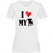 Women's T-Shirt White Cotton with I Love My Dog Print