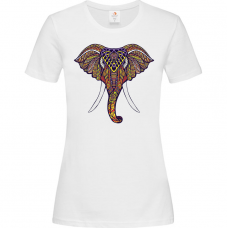 Γυναικείο T-Shirt Άσπρο Βαμβακερό με Τύπωμα από ψηφιακή εκτύπωση ελέφαντας μαντάλα