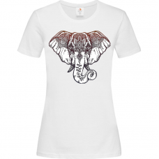 Γυναικείο T-Shirt Άσπρο Βαμβακερό με τύπωμα Ελέφαντας Μαντάλα