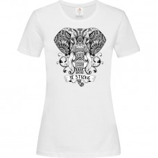 Γυναικείο T-Shirt Άσπρο Βαμβακερό με τύπωμα Ελέφαντας Μαντάλα Be Strong