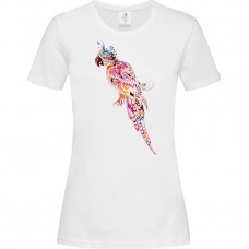 Γυναικείο T-Shirt Άσπρο Βαμβακερό με τύπωμα πολύχρωμο σκίτσο παπαγάλου