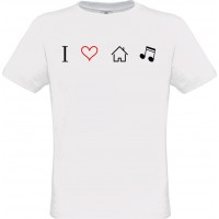  Ανδρικό T-Shirt Άσπρο Βαμβακερό με Ψηφιακή Εκτύπωση I Love House Music