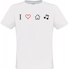  Ανδρικό T-Shirt Άσπρο Βαμβακερό με Ψηφιακή Εκτύπωση I Love House Music