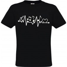  Ανδρικό T-Shirt Μαύρο Βαμβακερό με Τύπωμα από Βινύλιο Καρδιογράφημα Μουσική