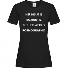 Γυναικείο T-Shirt Μαύρο Βαμβακερό με Στάμπα Her Mind Is Romantic But Her Mind Is Pornographic