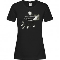 Women's Black cotton T-shirt with Photo of Hand and Paw